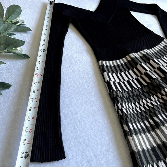 Candie’s Black Knit Midi Dress Fit & Flare Long Sleeve V Neck - Picture 5 of 10